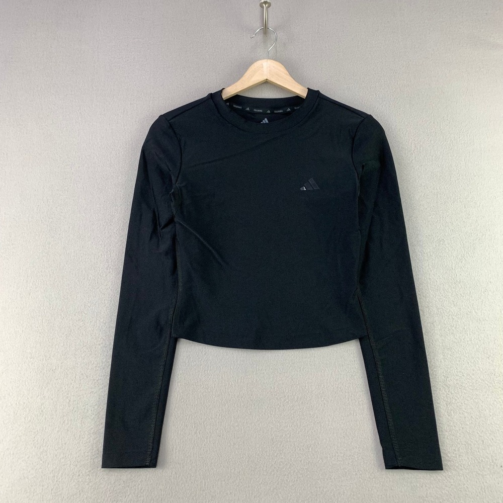 Adidas Training Tight Fit Top Women Small Black Cropped Long Sleeve Athletic Gym